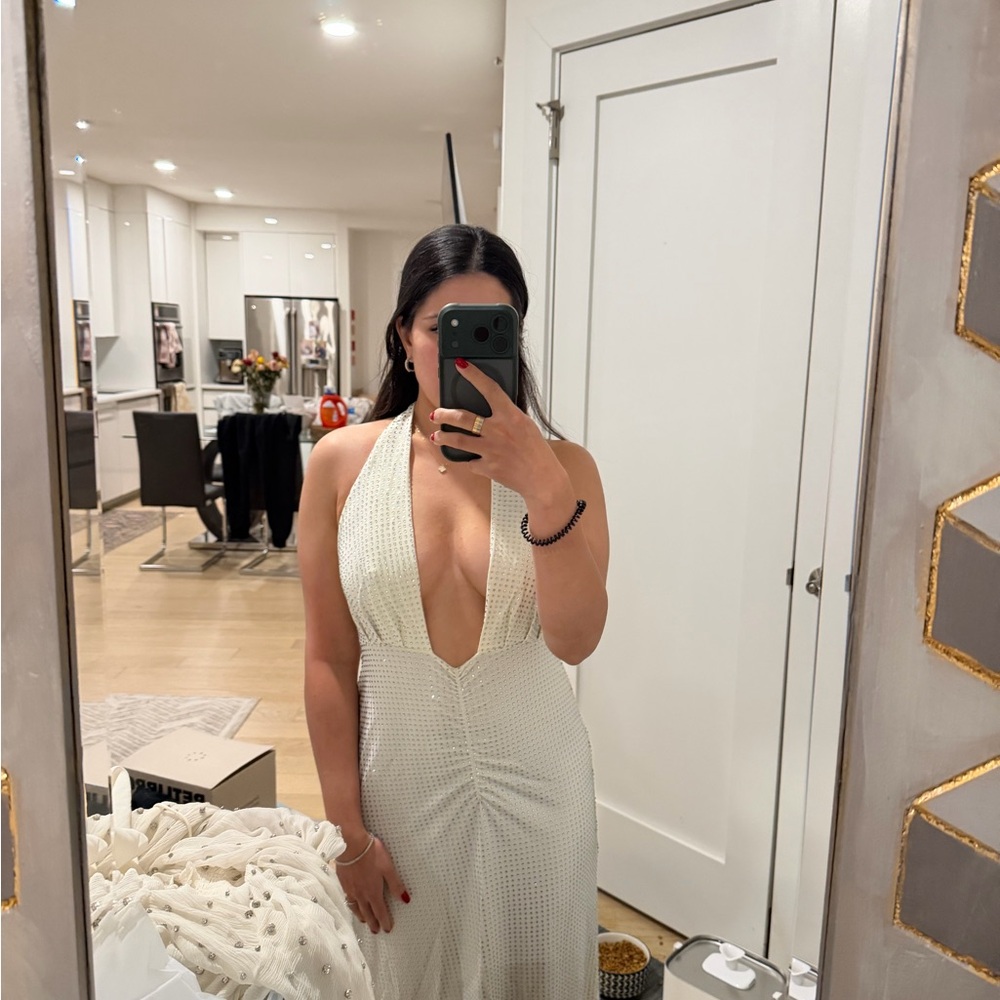 WeWoreWhat Deep Plunge Halter Maxi Dress in Ivory